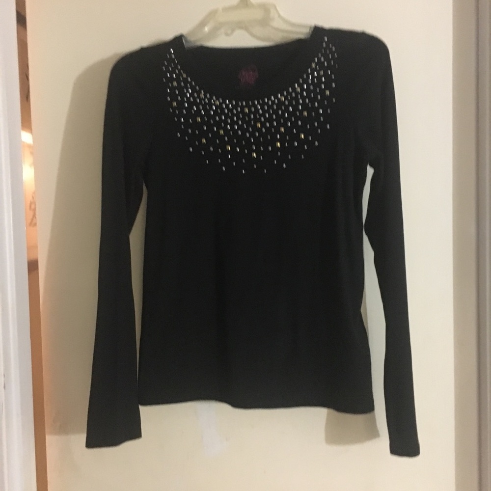 Faded Glory Black Long Sleeve Studded Blouse XL